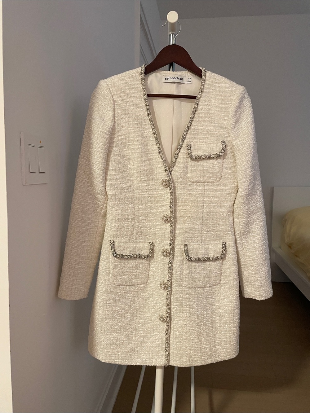 Self-Portrait Cream Bouclé Mini Dress